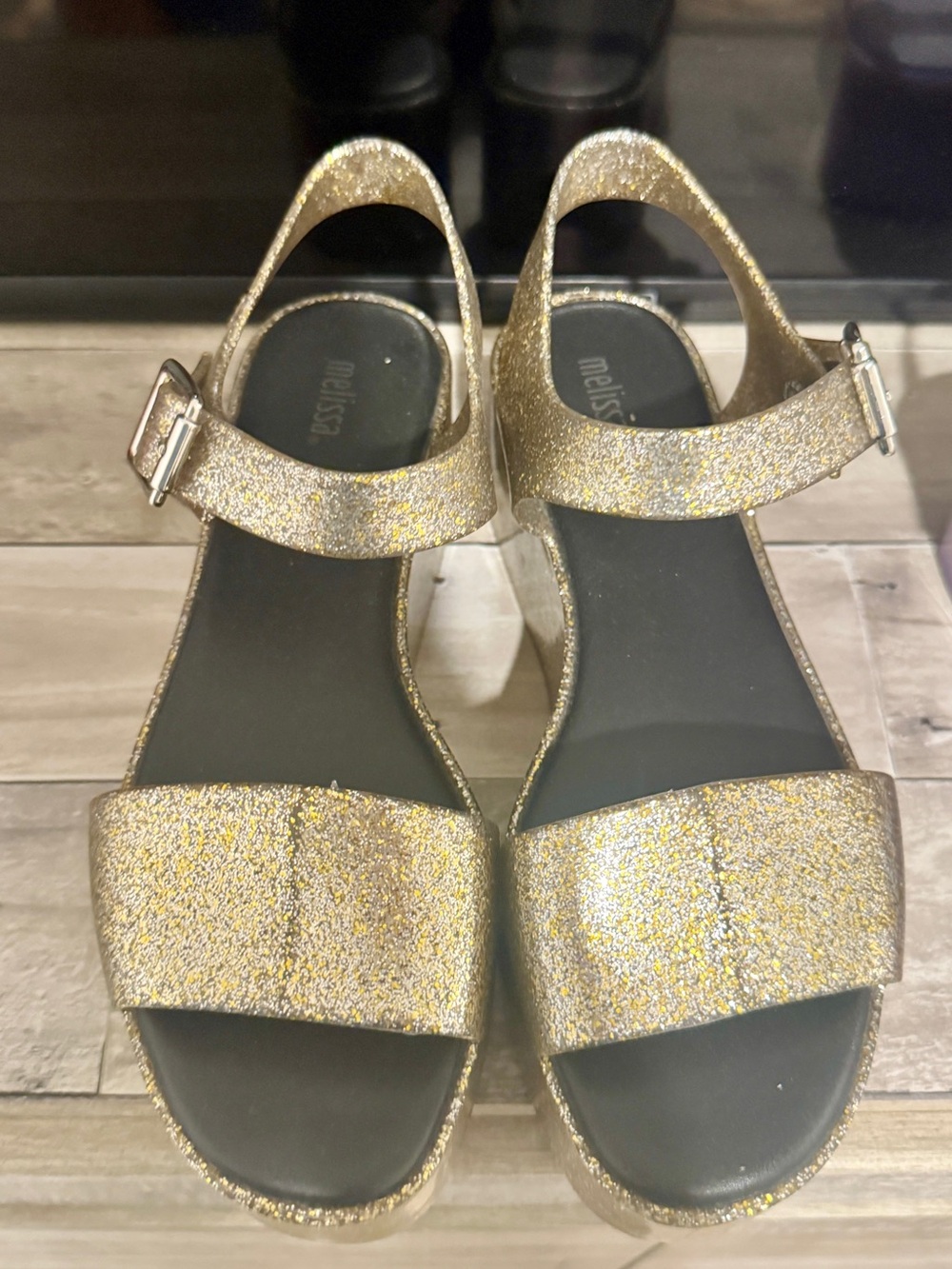 Melissa Gold Glitter Ankle-Strap Platform Sandals